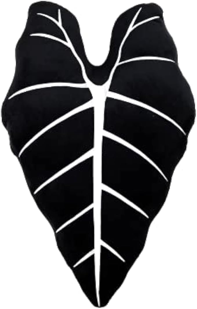 Green Philosophy Co. Frydek Alocasia Leaf Throw Pillow - Obsidian