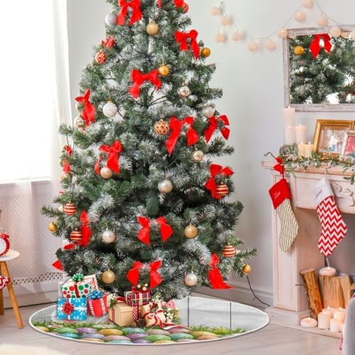 SUABO Easter Grass Eggs Christmas Tree Skirt 48 Inch, Xmas Tree Floor Door Mat for Party Decoration Holiday Decor Home Indoor Outdoor - Image 4