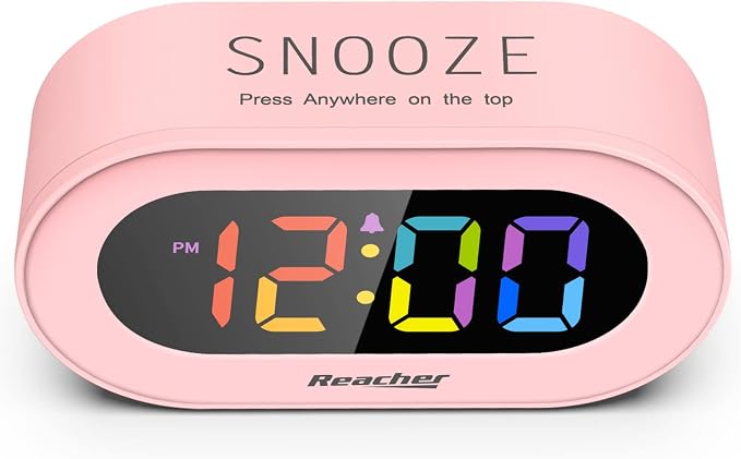 REACHER Pink Colorful LED Digital Alarm Clock with USB Charger - Image 2
