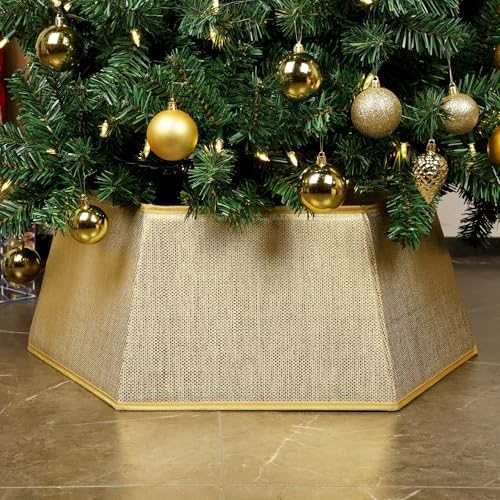 Blissun Fabric Christmas Tree Collar, Hexagonal Shiny Tree Ring, Willow Christmas Tree Skirt for Christmas Tree Decorations (Shiny Gold) by Blissun