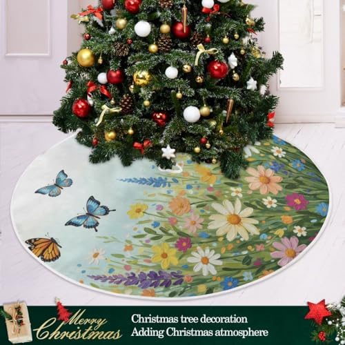 SUABO Spring Floral02 48 Inch Christmas Tree Skirt, Soft Xmas Tree Mat for Party Decoration Holiday Decor Christmas Decorations Indoor Outdoor - Image 6