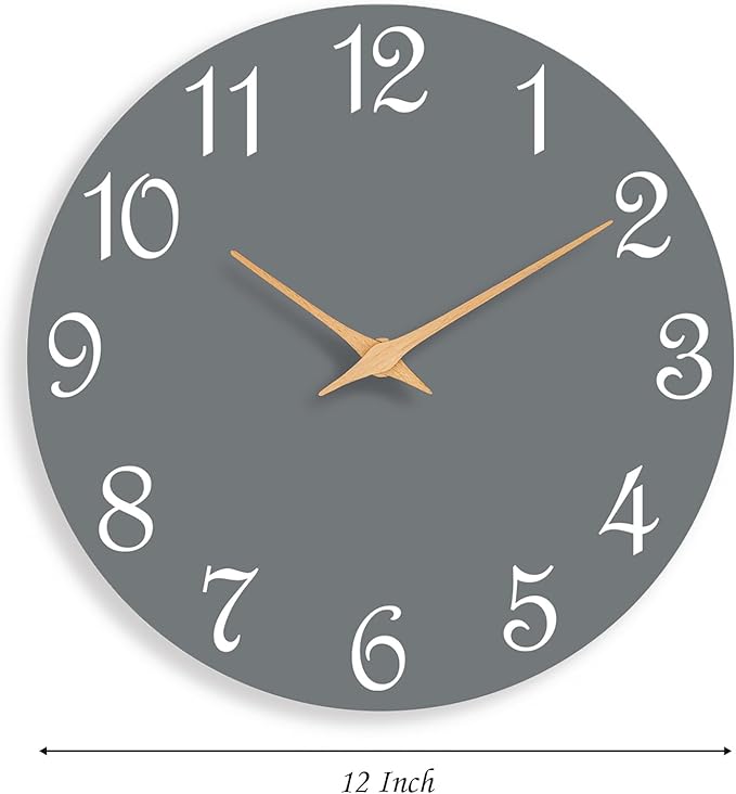 Wall Clock 12 Inch, Modern Wall Clocks Battery Operated, Silent Non Ticking Clock Decorative for Living Room, Office, Bedroom, Home, School (Gray)