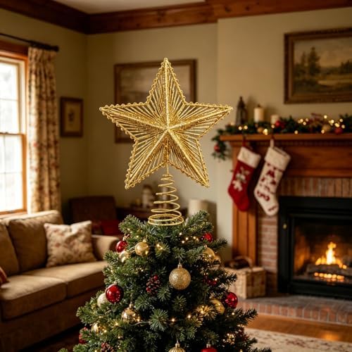 Christmas Tree Topper Star Hollow Out Treetop Xmas Gift DIY Christmas Tree Gold Sparkle Stars Ornaments Accessories - Image 4