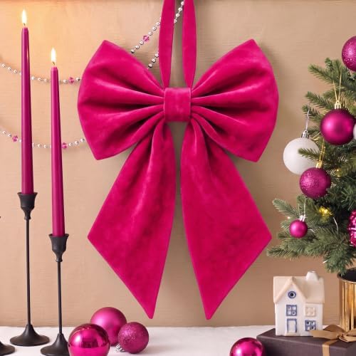 Janinka Hot Pink Christmas Tree Topper Bow 22" Big,Velvet - Image 2