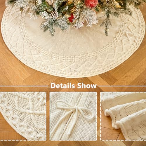 48 inch White Knitted Christmas Tree Skirt - Image 3