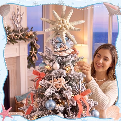 Soulchen Christmas Starfish Tree Topper Coastal Christmas Tree Decor 8.3 Inch Beach Starfish Treetop Decoration White Coastal Xmas Treetop Ornament for Sea Beach Themed Xmas Home Decor - Image 3