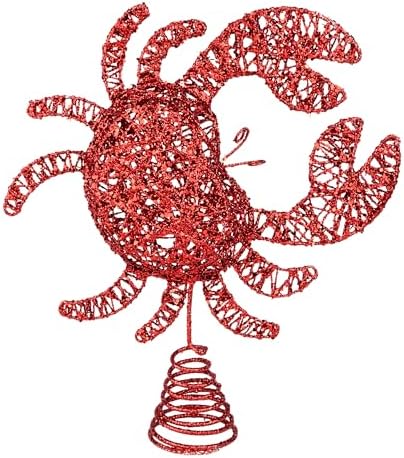 Needzo Nautical Christmas Tree Topper, Hollow Glittered Red Crab, Coastal Holiday Home Decor, 11 x 2.5 x 10 Inches by Needzo