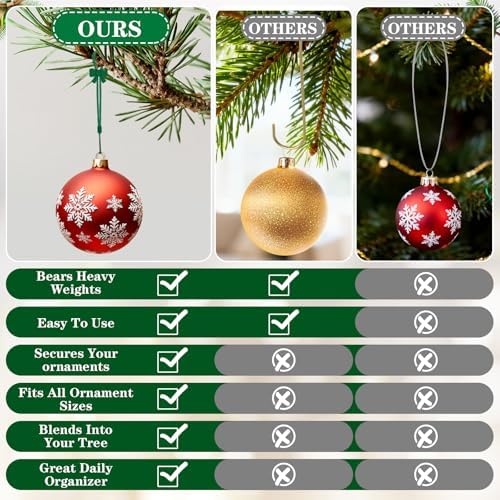 36 Pack Christmas Ornament Hooks, Adjustable No Slip Strings, Shiny Green - Image 6