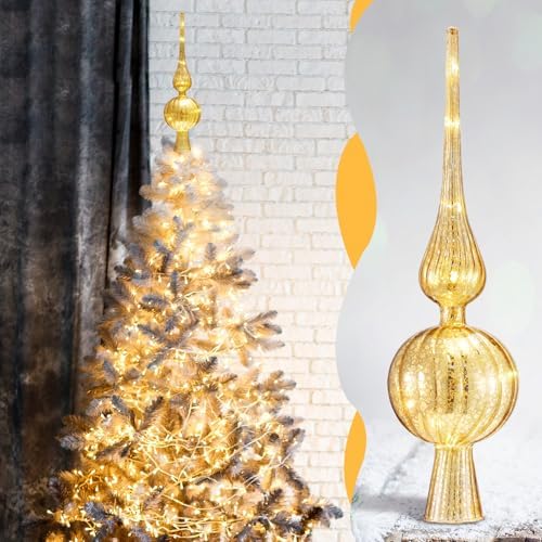 Gejoy 12" Mercury Glass Christmas Tree Topper,Classic,Golden - Image 6