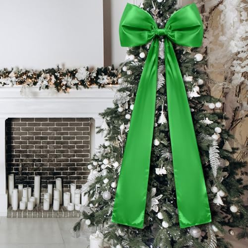 Daifunli 20 x 47 Inches Giant Satin Bow Christmas Tree Topper,Green - Image 4