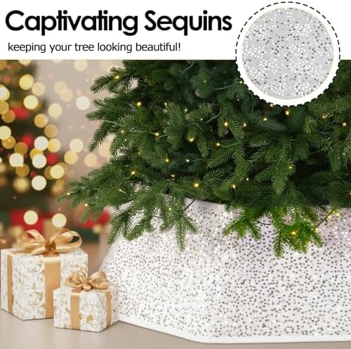 Christmas Tree Collar with Sparkling Sequin Tree Skirt for Holiday Home Decor Xmas Tree Ring(White, X-Large) - Image 5