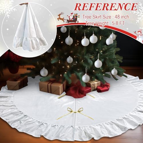 48 Inches Velvet Christmas Tree Skirt Decorations Cream White Luxury Xmas Fur Plush Skirts for Merry Christmas Party Rustic Vintage Holiday Home Winter - Image 3
