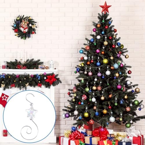 INCREWAY 30PCS Christmas Ornament Hooks with Pentagram Bead, S-Shaped Decorative Hangers Silver Metal Wire Transparent Acrylic Beads for Christmas Tree Decorations Party Crafts Door Frame - Image 5