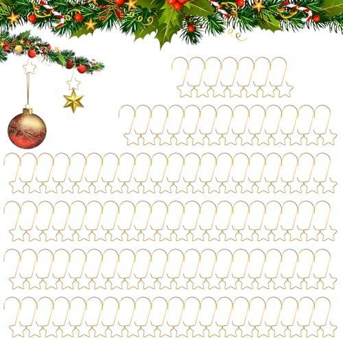 100 PCS Gold Ornament Hooks(2 Inch) for Christmas Tree Home Party Decorations Metal Star Ornament Hangers Anchors Xmas Stocking Small Ornaments Ball Bulb Hangings Hooks Pins Clips Decor Indoor Outdoor by Unknown