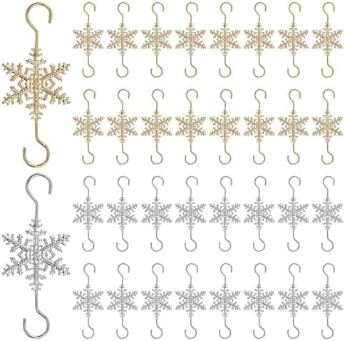 INCREWAY 60 Pcs Christmas Ornament Hooks Sliver Gold Snowflake Decorative Ornament Hangers for Xmas Christmas Tree for Small Ornaments by ForHome