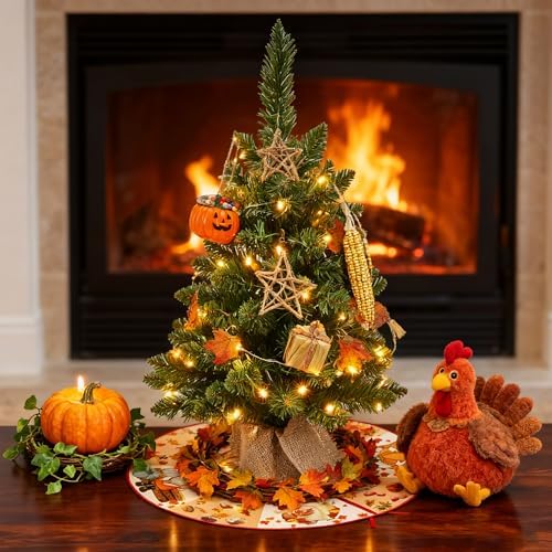 15 Inch Mini Halloween Tree Skirt Fall Thanksgiving Day Tree Skirt Small Reversible Double Sided Print Mat Holiday Party Supplies for Home Tabletop Christmas Tree Decoration - Image 7