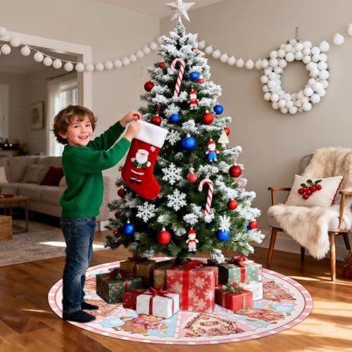 Pink Gingerbread Man Christmas 36in Tree Skirt - Image 4