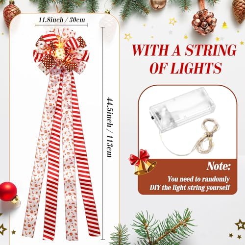 Thiccywoov Christmas Tree Topper 12 x 45'' Large Christmas Bows with Glitter Large Gingerbread Man Toppers Decorative Gift Bows for Wreaths Thanksgiving Xmas Tree Ornament - Image 2