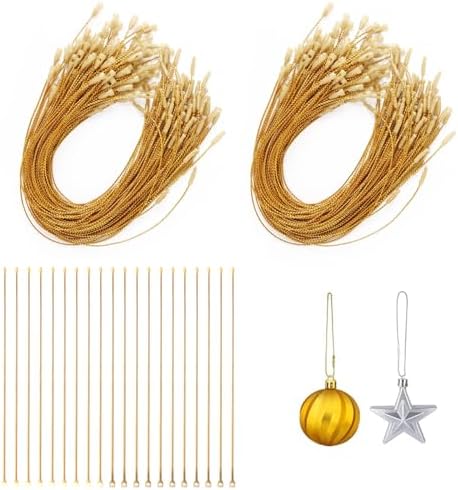 PureGuard Christmas Ornament String Hangers, 200 Pcs Christmas Tree Ornament String Hooks Precut Ornament Ribbon Hangers Locking Ropes for Halloween Christmas Decorations - Gold by PureGuard