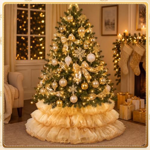 Halloscume 25 Inch Gold Tulle Christmas Tree Collar Skirt Wedding - Image 6