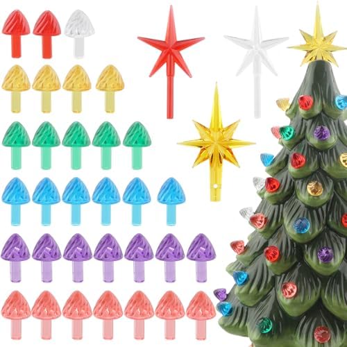 Vintage Ceramic Christmas Tree Replacement Bulbs - 140Pcs Medium Light Bulbs Ornaments and 3Pcs Topper Stars by Unknown