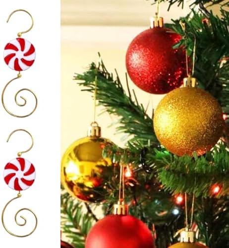 10 Pcs Ornament Hooks Metal Christmas Tree Red White Circular Candy Design Hangers Swirl Holiday Decorations - Image 4