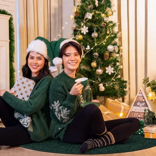Skylety 48'' Christmas Tree Skirt Rug Embossing Xmas Tree Skirt, Green - Image 6
