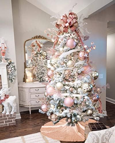 Tree Skirt 48 Inch Sequin Rose Gold Tree Skirt Christmas Decorations - Image 3