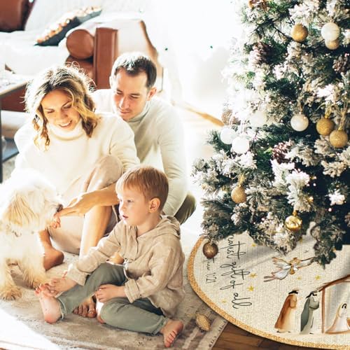 Christmas Tree Skirt Nativity Scene,Jesus Christmas Tree Skirt 48Inch - Image 3
