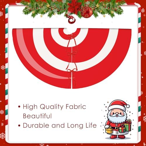 Christmas Tree Skirt 48 Inch Candy Cane Xmas Tree Skirts Red and White Swirl Sweet Lollipop Tree Mat Ornaments for Home Holiday Party - Image 7