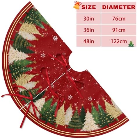 Red Christmas Decorations Trees Skirts 48 Inch Watercolor Xmas Tree Snowflakes Tree Skirt Mat Decor for New Year Festive Farmhouse Winter Holiday Party Ornament - Image 6