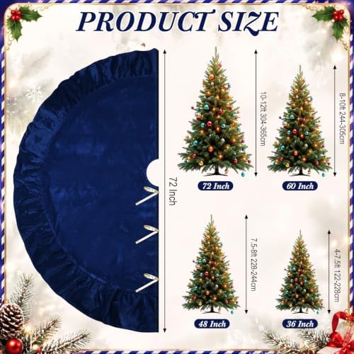 72 Inches Velvet Christmas Tree Skirt Decorations Blue Luxury Xmas Fur Plush Skirts for Merry Christmas Party Rustic Vintage Holiday Home Winter - Image 2