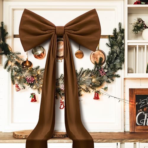 Knitgrip 1 Pack 20x71 in Christmas Large Velvet Bows, Brown - Image 3