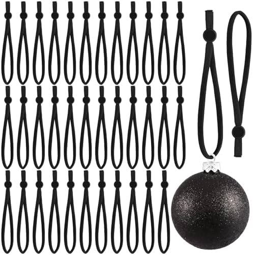 JUNEBRUSHS 150Pcs Black Ornament String for Christmas Tree, Adjustable Ribbon Hangers Christmas Ties String Ribbon Loops for Ornament Hanging Tree Decorations by JUNEBRUSHS
