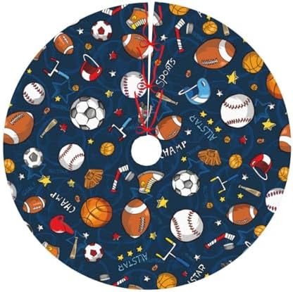 Baseball Football Basketball Sport Theme Christmas Tree Skirt 48 Inch - Image 2