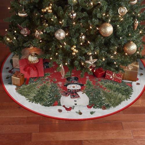 AVOIN colorlife Cardinals Cedar Snowman with Scarf Christmas Tree Skirt 36" - Image 5