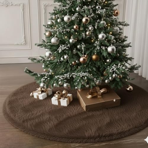 Faux Fur Christmas Tree Skirts, 36 inches Plush Long Haired Wool Fur Xmas Tree Base Cover Mat for New Year Home Party Decorations (90CM, Darkbrown) by Unknown