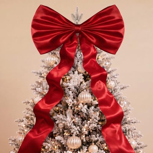 Daifunli 24 x 79 Inches Giant Satin Bow Christmas Tree Topper,Red by Huiinen
