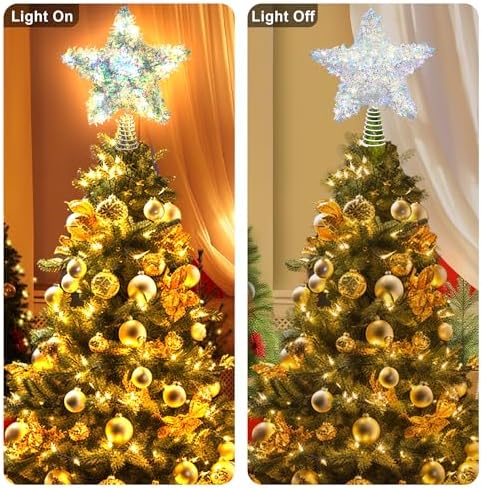 LAWOHO Christmas Tree Topper Star, Exquisite Christmas Decor, 10 Inch Shiny Iridescent Christmas Tree Decoration with 6H Timer, 20 Warm LED Lights for Xmas Tree, Holiday & Party, Indoor Decor - Image 4