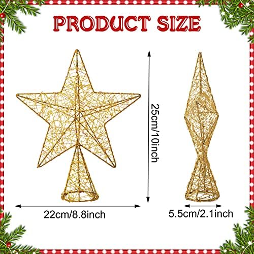 10 Inch Christmas Star Tree Topper Lighted Pentagram Tree Topper Xmas Tree Topper with Warm LED Lights for Christmas Tree Decorations(Gold) - Image 2