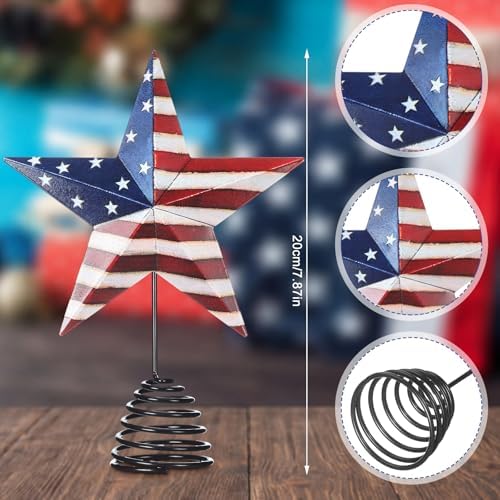 Halloscume Rustic Patriotic Tree Topper 7.8 in Metal Star Tree Topper Red Blue White Trees Ornament for 250th Anniversary Veteran's Day Indoor Outdoor Home Decor Holiday Party Supplies - Image 3