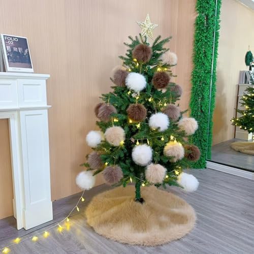36 Inch Christmas Tree Skirt - Fluffy Faux Fur Camel Tree Skirt, Toka Colored Plush Xmas Holiday Decor for Parties, Small Round Tree Skirt - Image 5