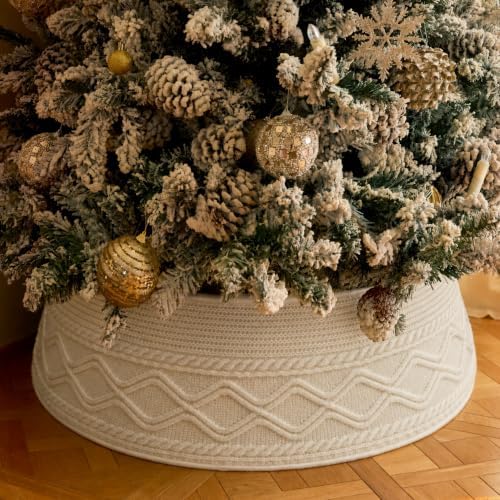 Noiclub Knit Christmas Tree Collar, Christmas Tree Skirt, Cream, 23-30 in by Noiclub