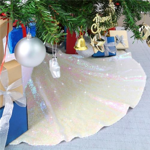 B-COOL 48 Inch Christmas Tree Skirt Large Sequin Tree Skirt Carpets White by B-COOL