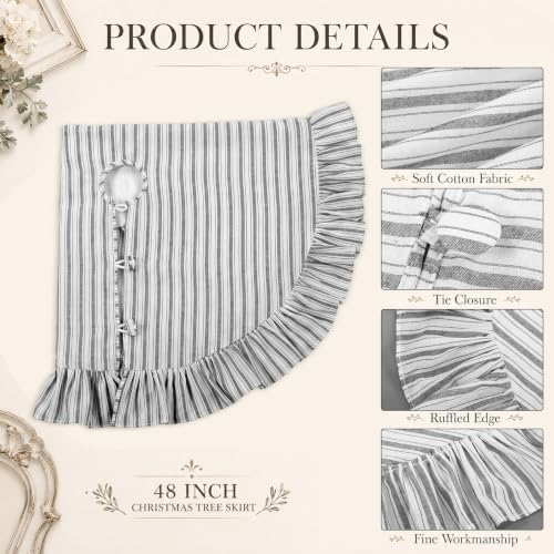 Sosation 48 Inch Christmas Tree Skirt Black White Striped - Image 3