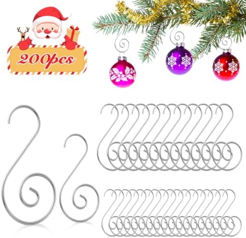 Teenyyou 200 Pcs Christmas Ornaments Hooks, 2 Inch and 3.1 Inch S Shaped Christmas Tree Ornament Hangers Xmas Swirl Metal Hanging Hooks for Xmas Tree Balls Decoration(Silver) by Teenyyou