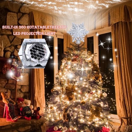 YIJXPOIN Christmas Tree Topper Lighted, Christmas Star Tree Topper LED Rotating Lights, 3D Silver Snowflake Star Tree Top Glitter Projector for Indoor Xmas Party Holiday Decorations - Image 5