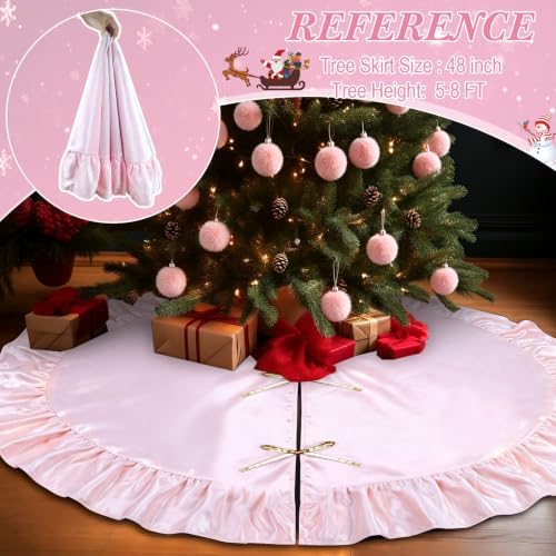 48 Inches Velvet Halloween Tree Skirt Decorations Pink Luxury Xmas Fur Plush Skirts for Halloween Merry Christmas Party Rustic Vintage Holiday Home Winter - Image 3