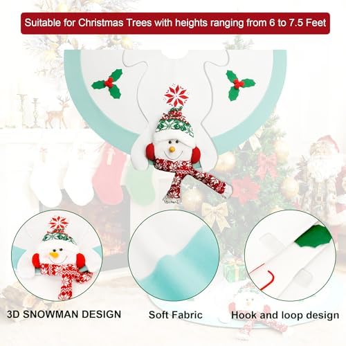 48in Christmas Tree Mat for Under Tree,Blue and White Christmas Tree Skirt for 7.5FT Tree,Rustic 3D Snowman Xmas Tree Mat Decorations Winter New Year Holiday Party Decor Indoor Outdoor - Image 7