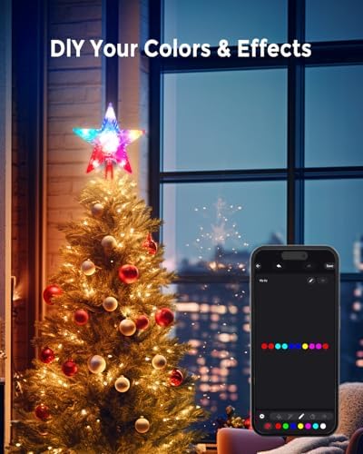 Christmas Tree Topper Star with 10 RGB LEDs, 9" Lighted Clear Star, App & Remote Control, Timer, USB Powered, Music Sync, Color Changing Treetop for Xmas New Year Holiday Tree Decoration - Image 6